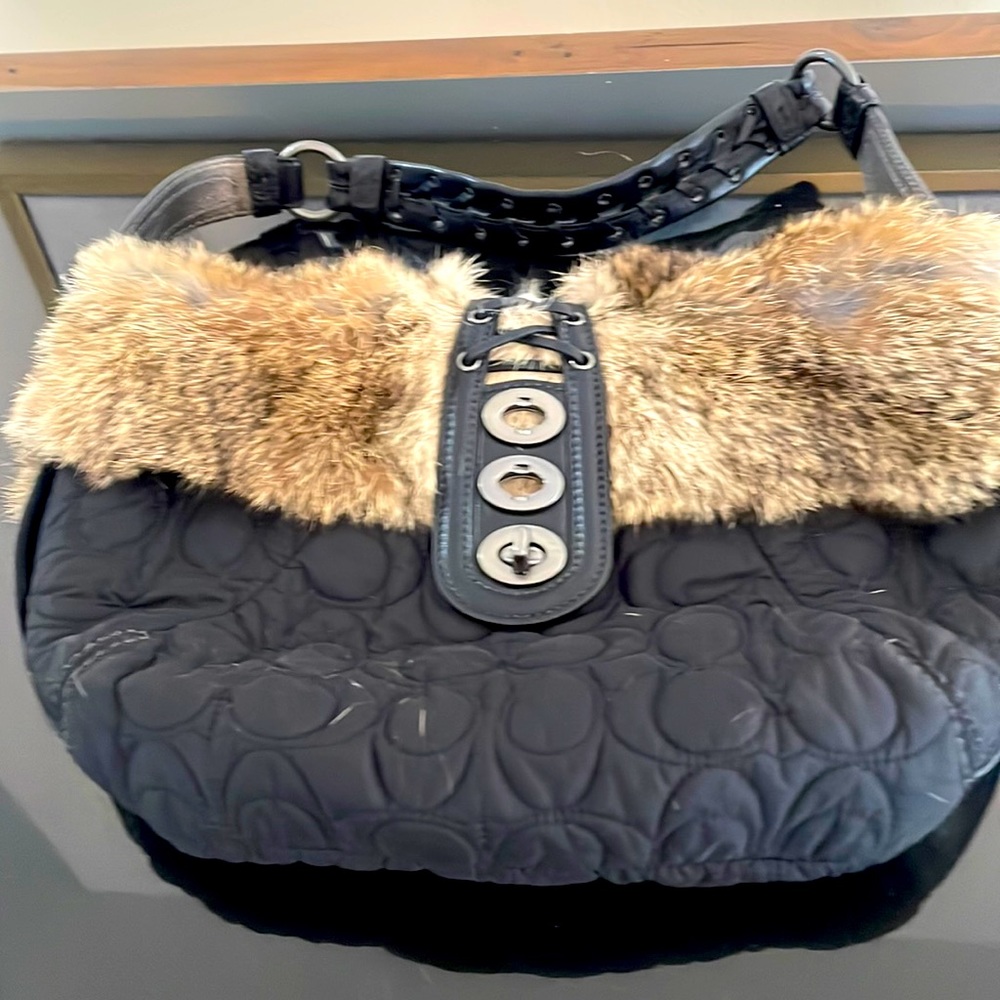 Coach bag black and fur